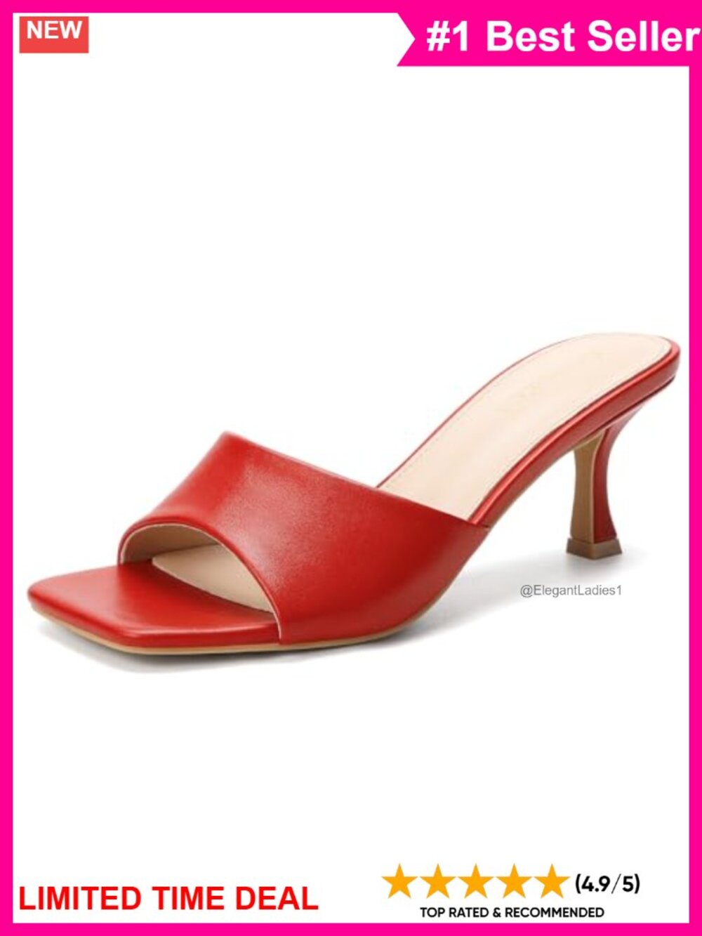 Kitten Heel Square Open Toe Mules Slide Sandals Memory Foam